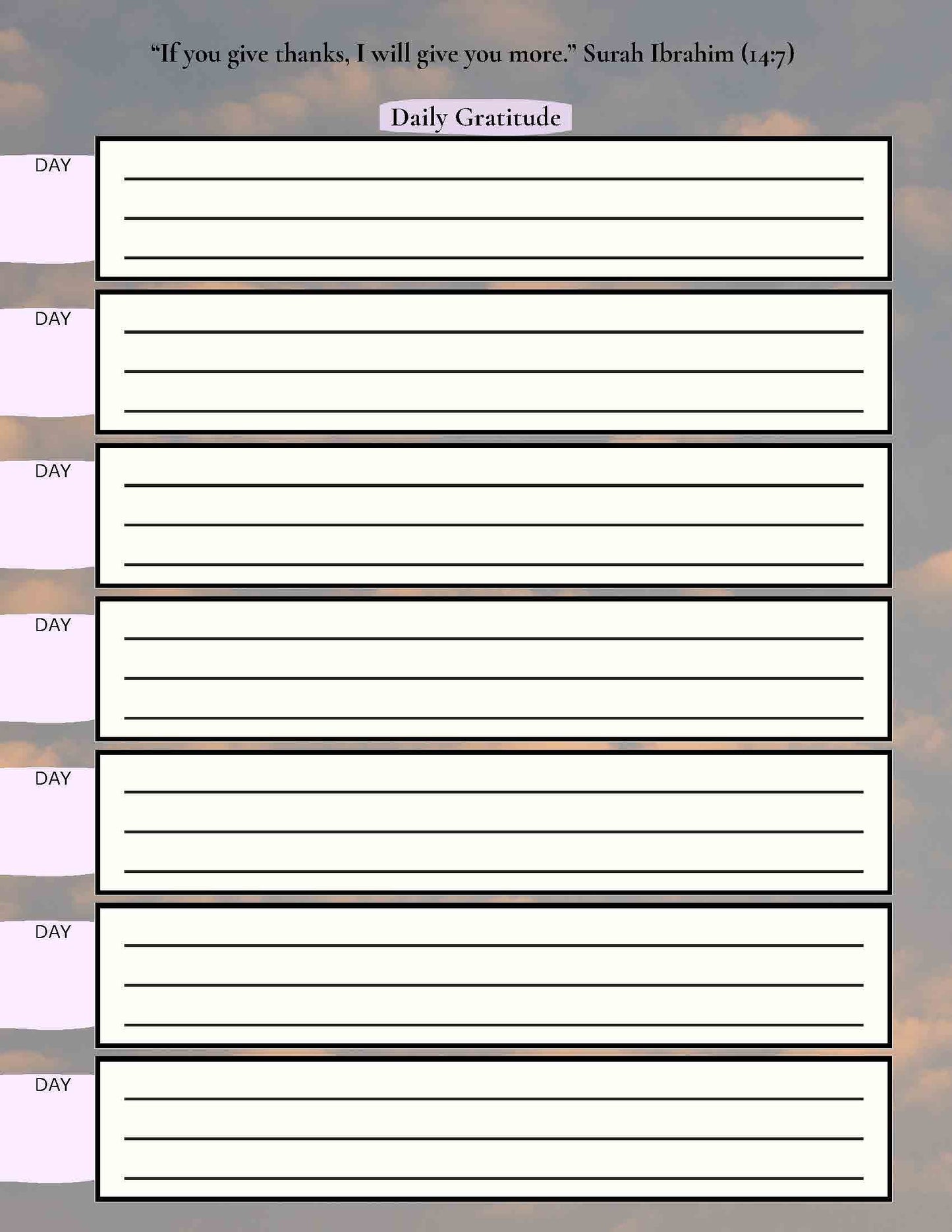 Weekly Dua and Gratitude Journal | Islamic Printable Reflection Pages